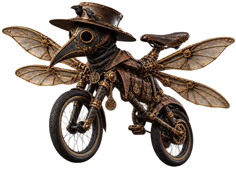 The Plaguebike with four brass dragonfly wings